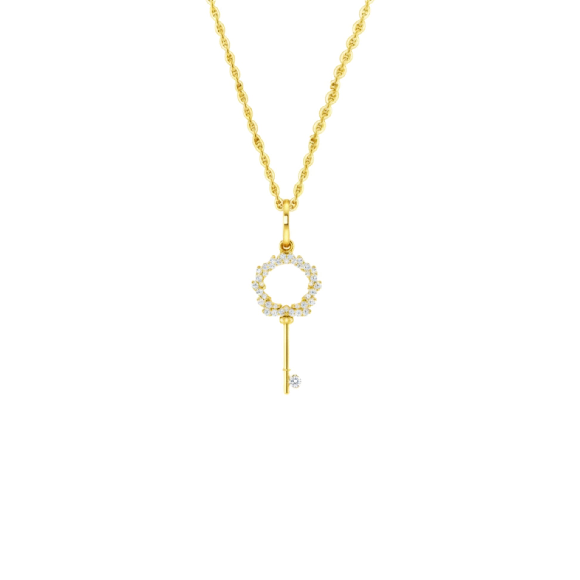 Gold necklace with a unique pendant on a white background