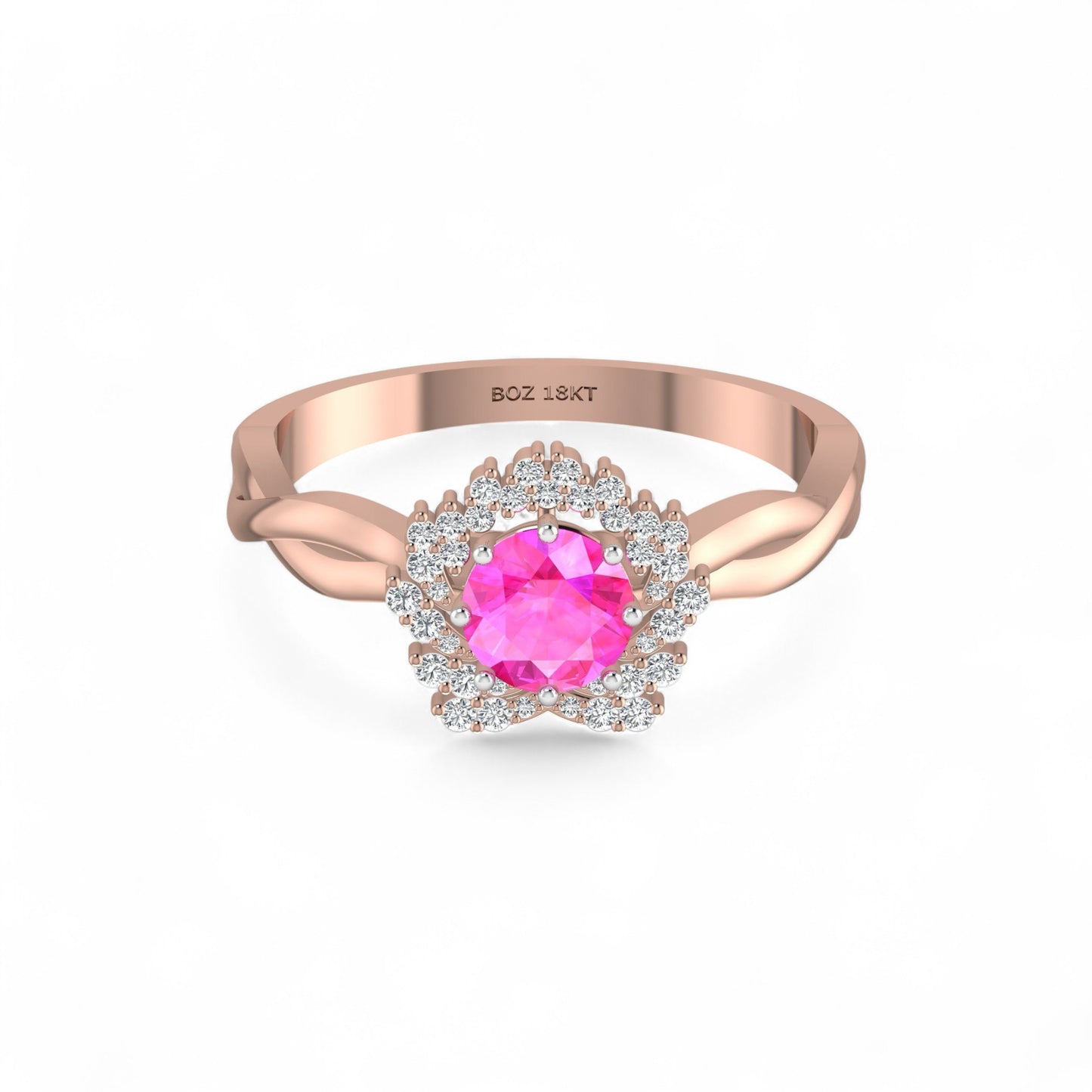 BOZ Forever Natural Diamond Gemstone Engagement Ring in 18K Gold