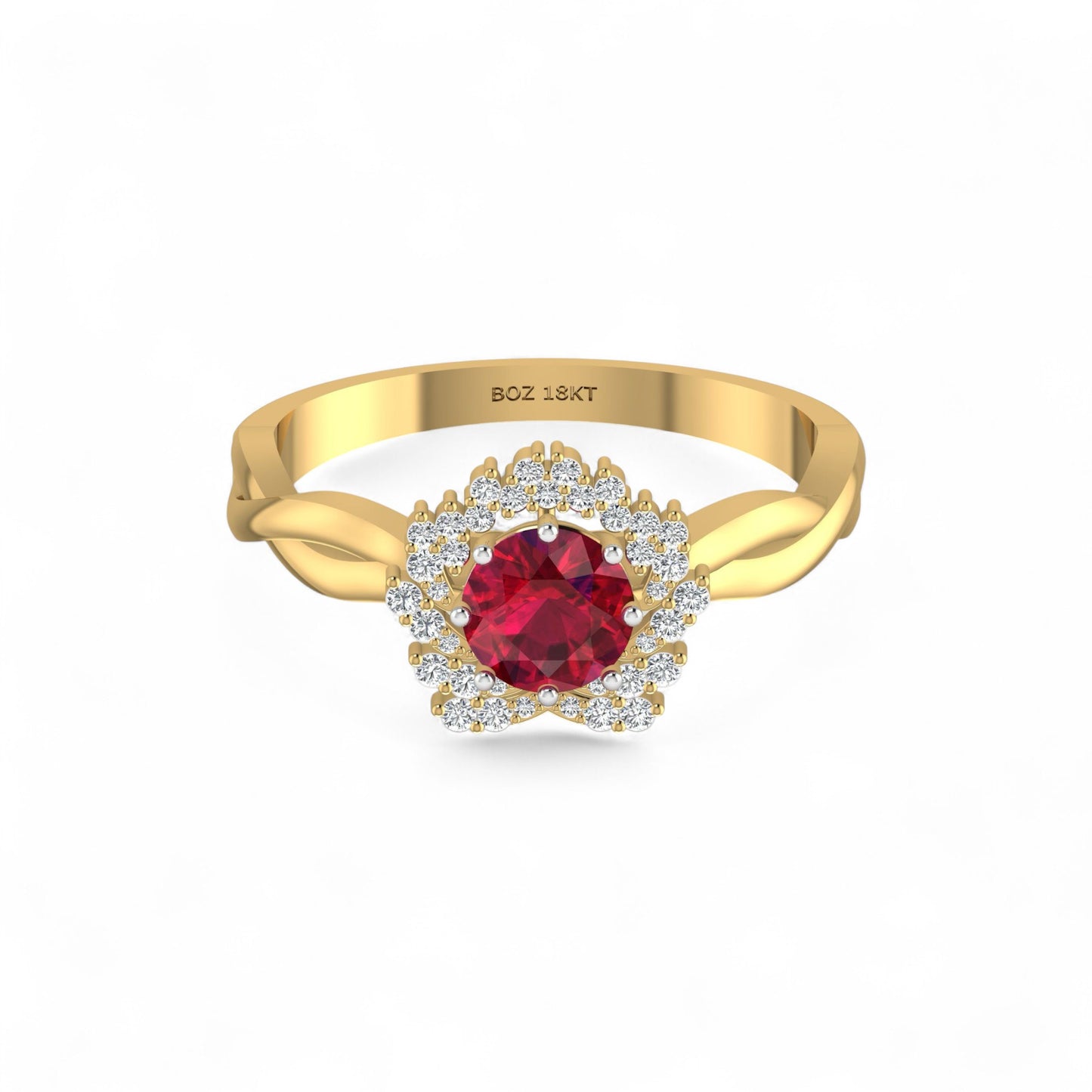 BOZ Forever Natural Diamond Gemstone Engagement Ring in 18K Gold