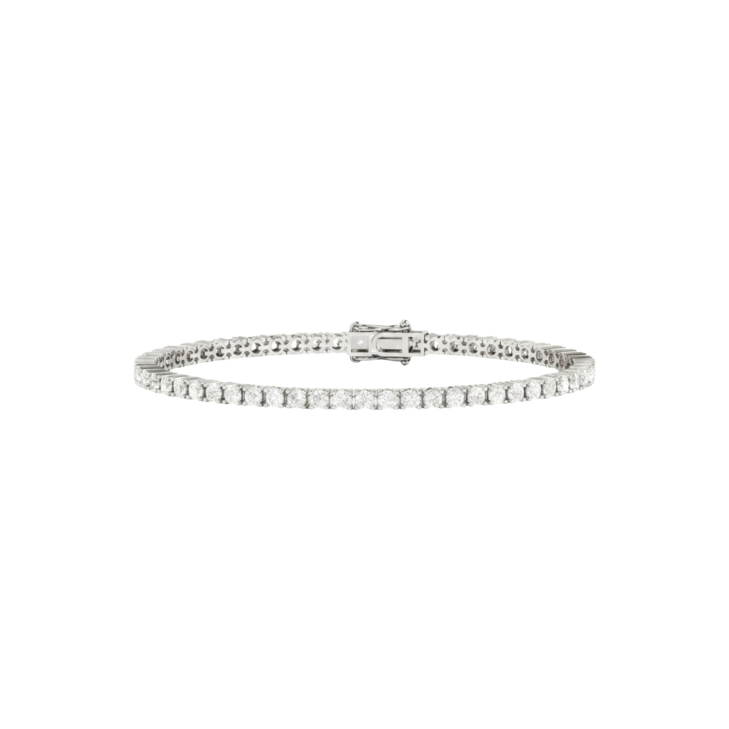 Silver bracelet with clear stones on a white background