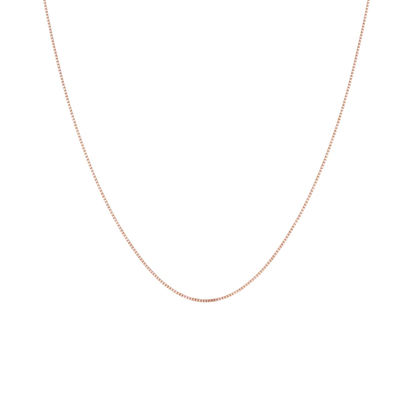 Rose gold chain necklace on a white background