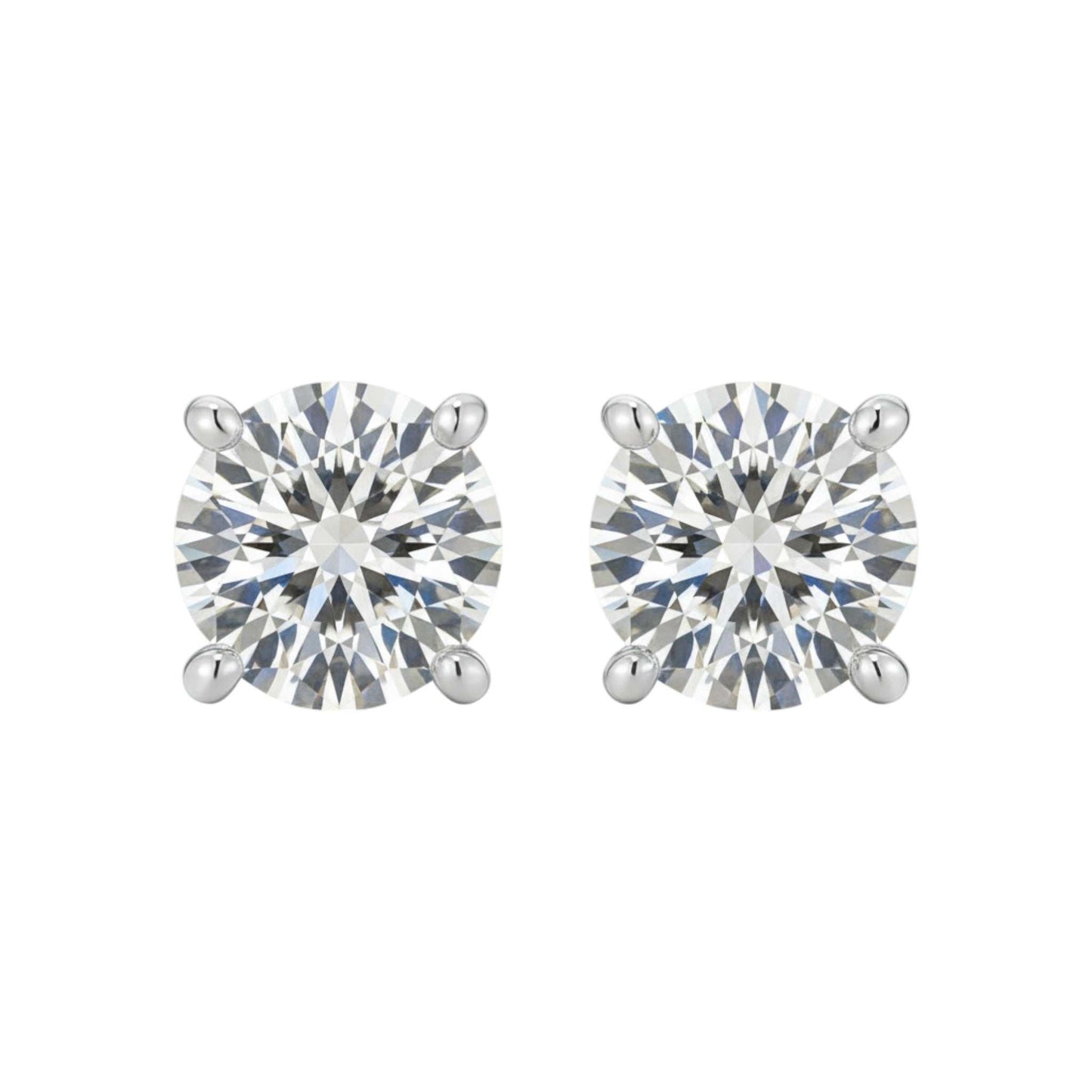 Pair of round diamond stud earrings on a white background