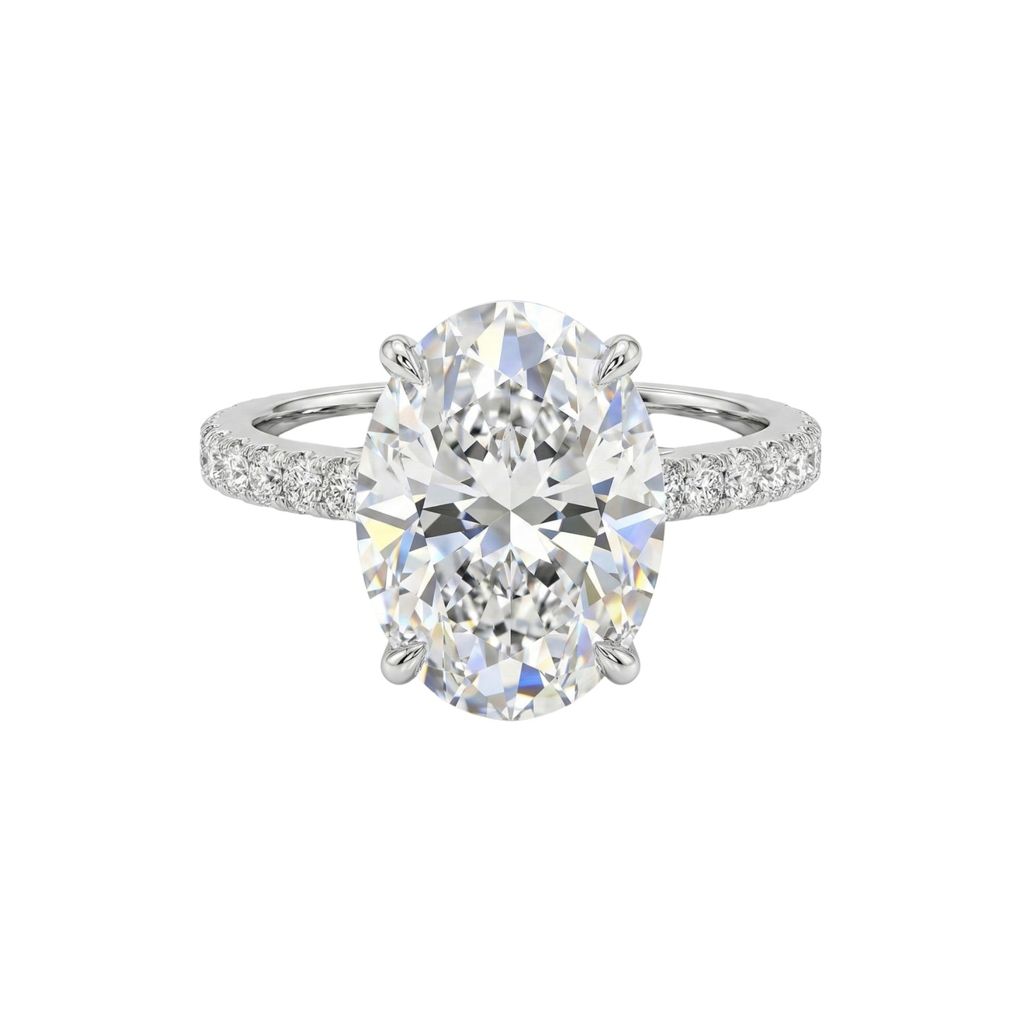 Diamond ring with a large central gemstone on a white background