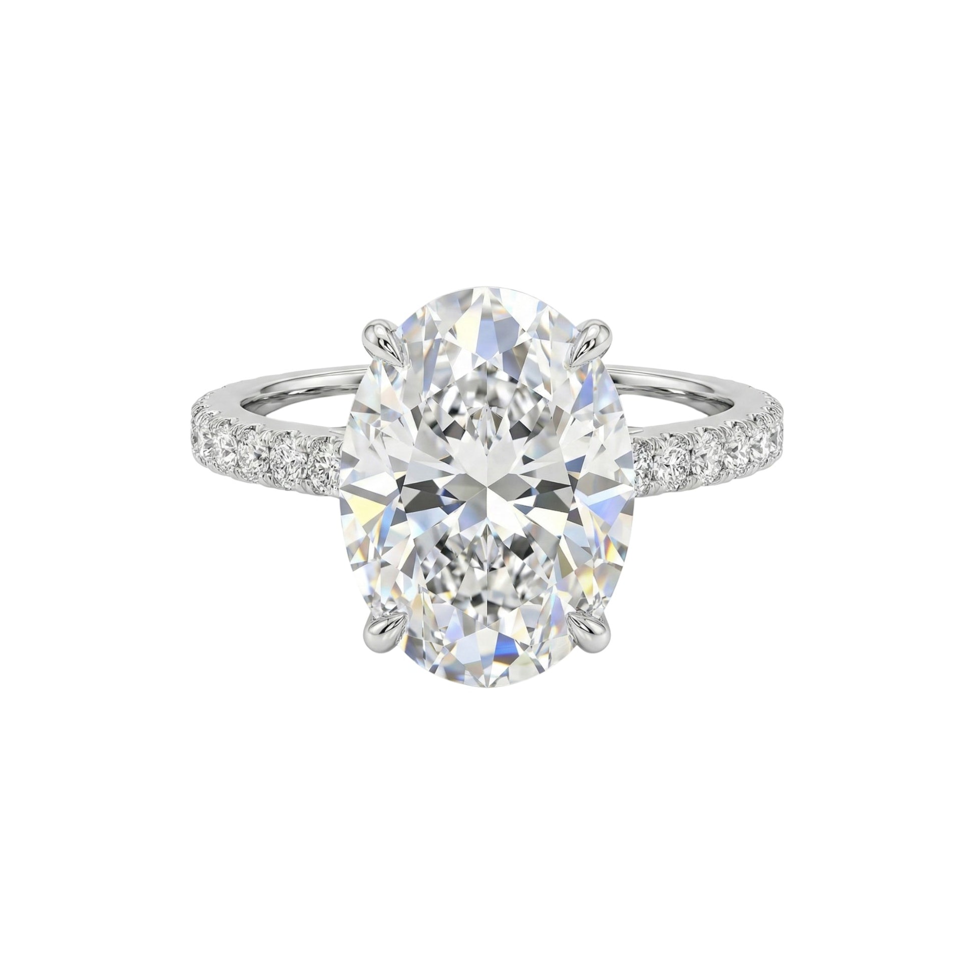 Diamond ring with a large central gemstone on a white background