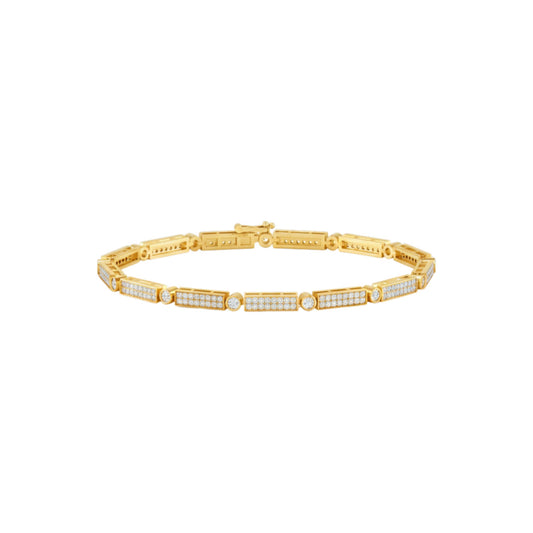 Gold bracelet with embedded diamonds on a white background