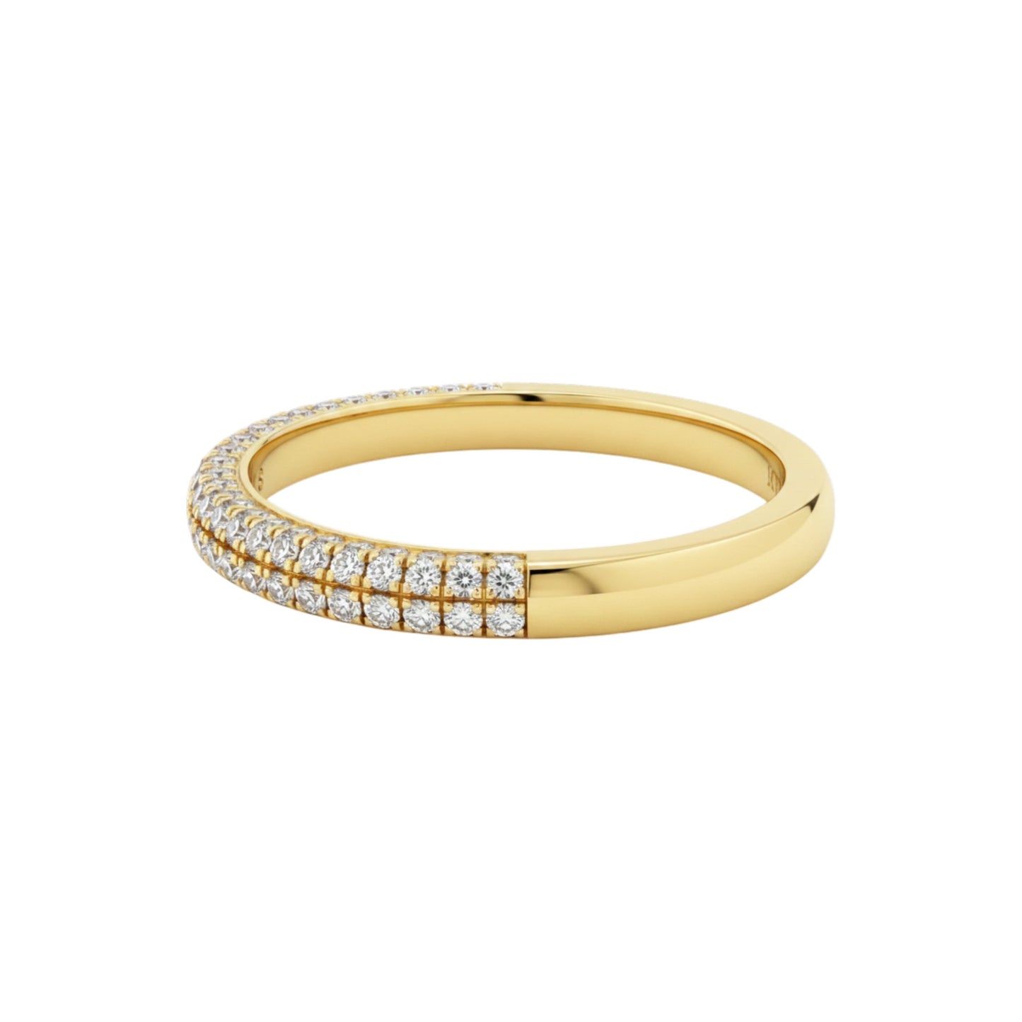 Gold ring with embedded diamonds on a white background