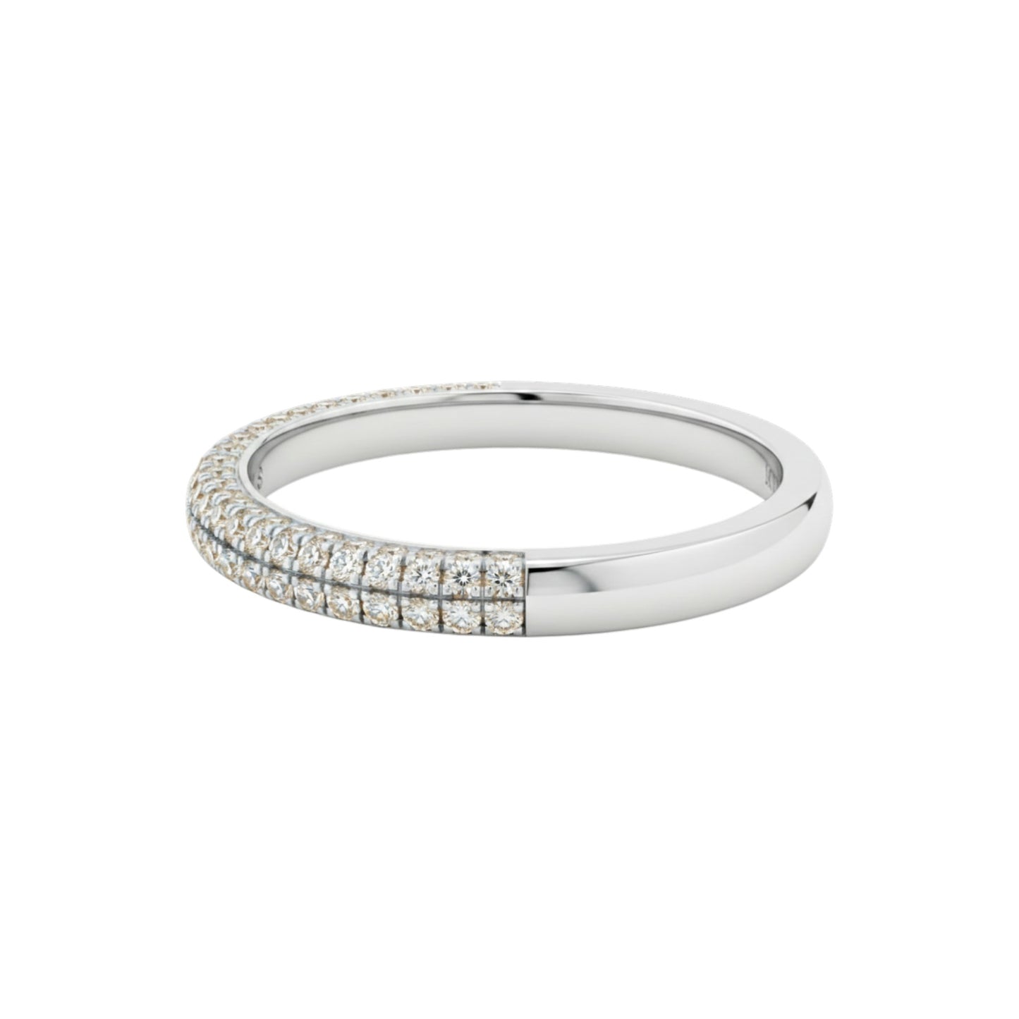 Silver ring with small diamonds on a white background
