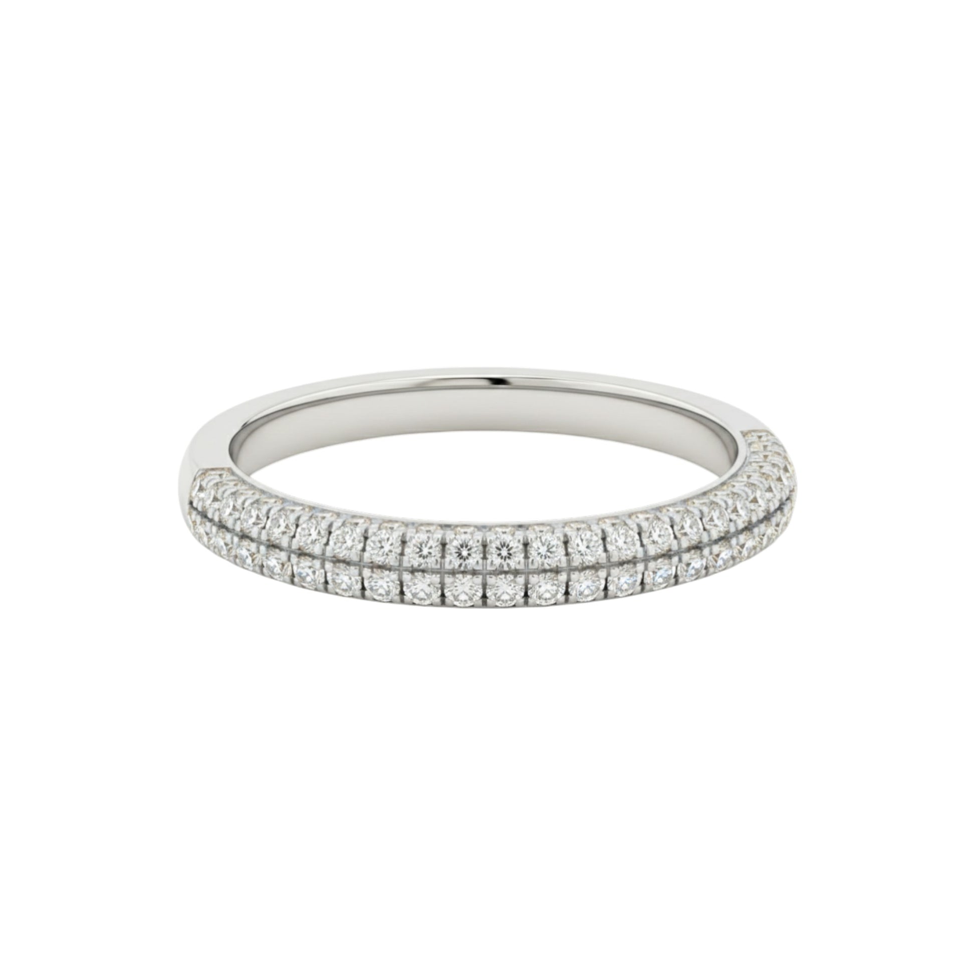 Silver ring with small diamonds on a white background