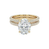 Anita Oval Cut Moissanite engagement ring with natural diamond halo and pavé band in 18KT gold