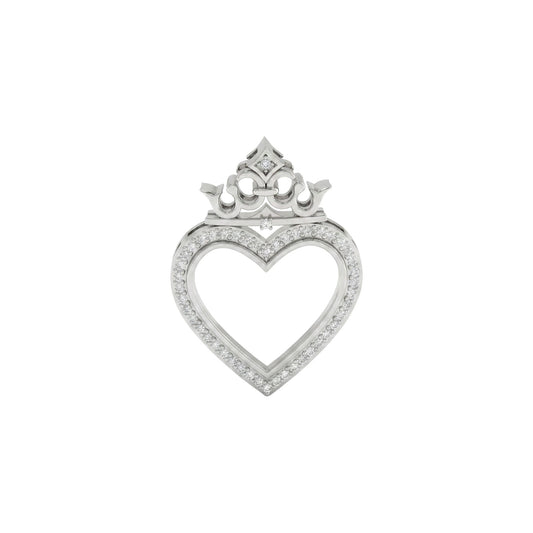 Silver heart-shaped pendant with a crown-like top on a white background