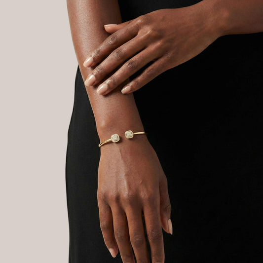 Cushion Cuff Bangle Diamond Bracelet in 18KT Gold