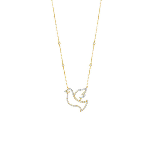 Necklace with a dove-shaped pendant on a white background