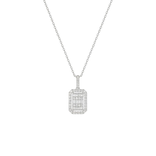 Diamond pendant necklace on a white background