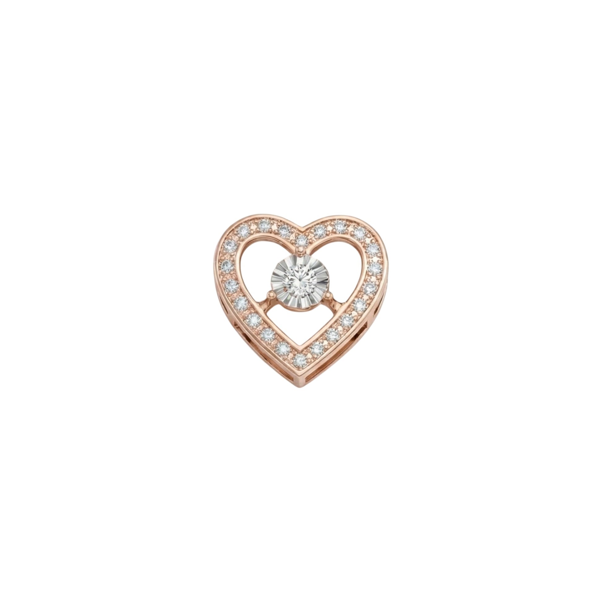 Heart-shaped jewelry piece with a central gemstone on a white background