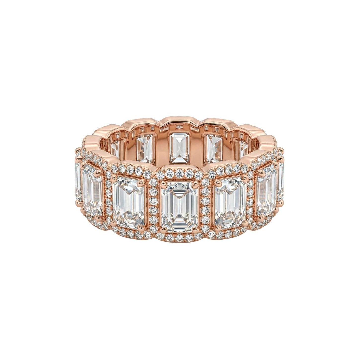Eternity Baguette Cut CZ Band in 10KT gold with baguette-cut cubic zirconia and pavé accents for sparkling elegance