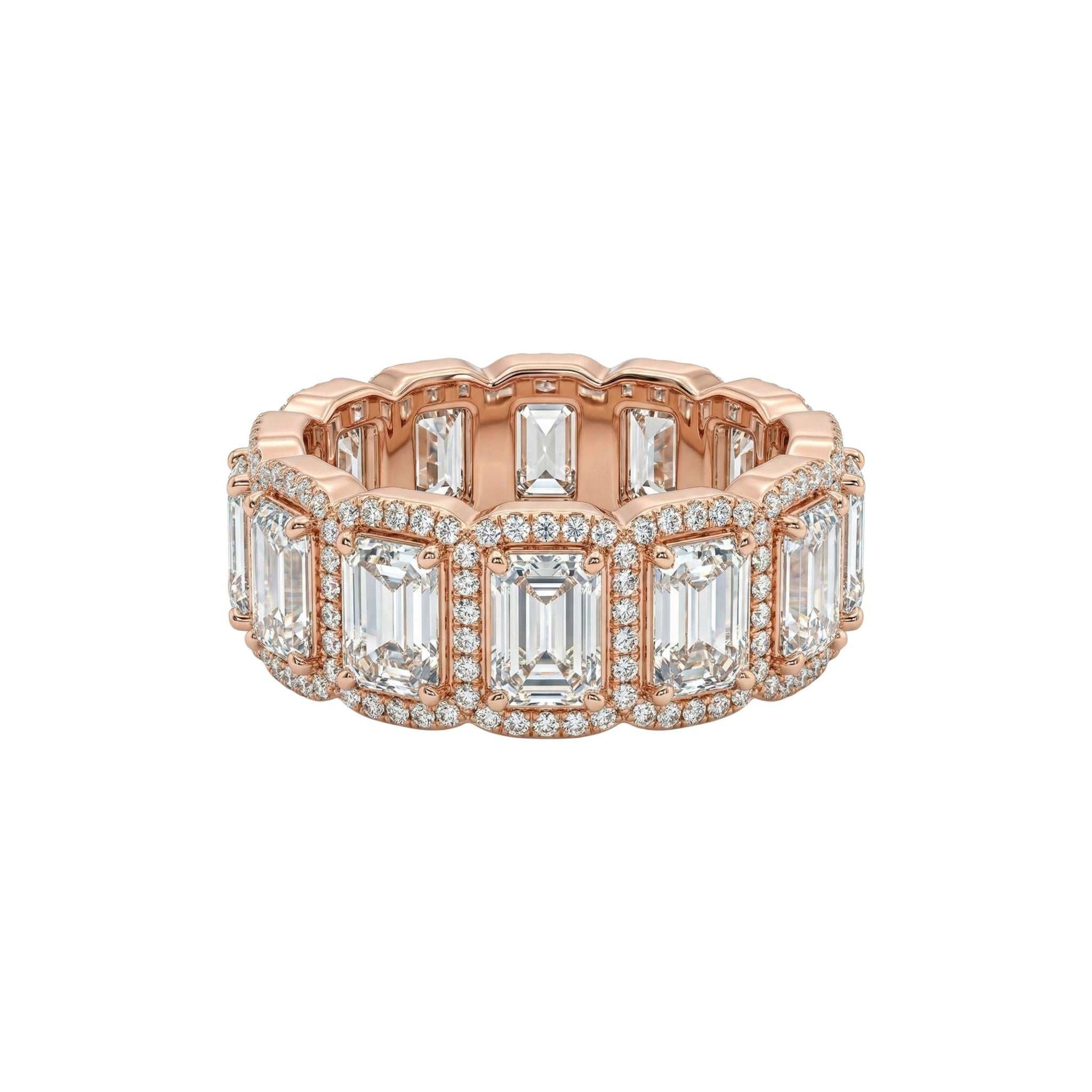 Eternity Baguette Cut CZ Band in 10KT gold with baguette-cut cubic zirconia and pavé accents for sparkling elegance