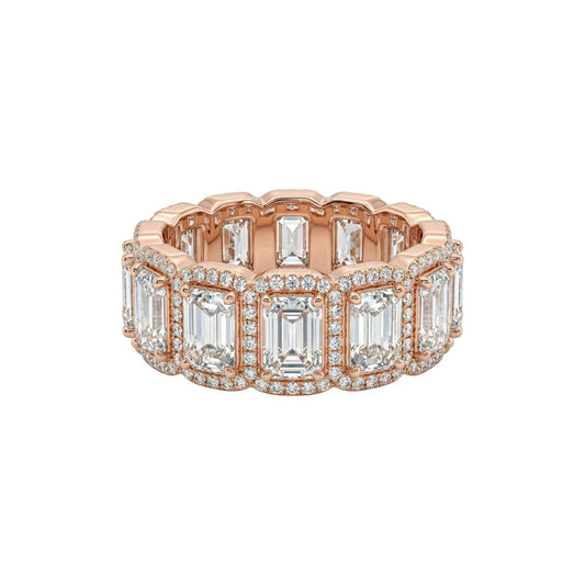 Eternity Baguette Cut CZ Band in 10KT gold with baguette-cut cubic zirconia and pavé accents for sparkling elegance
