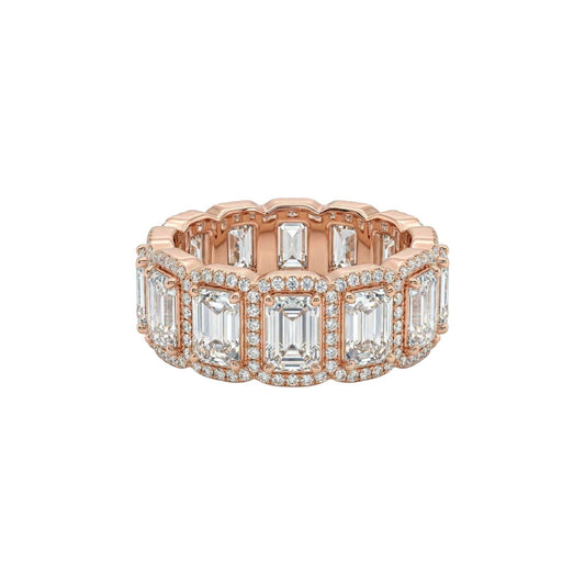 Eternity Baguette Cut CZ Band in 18KT gold with rectangular cubic zirconia stones and pavé accents