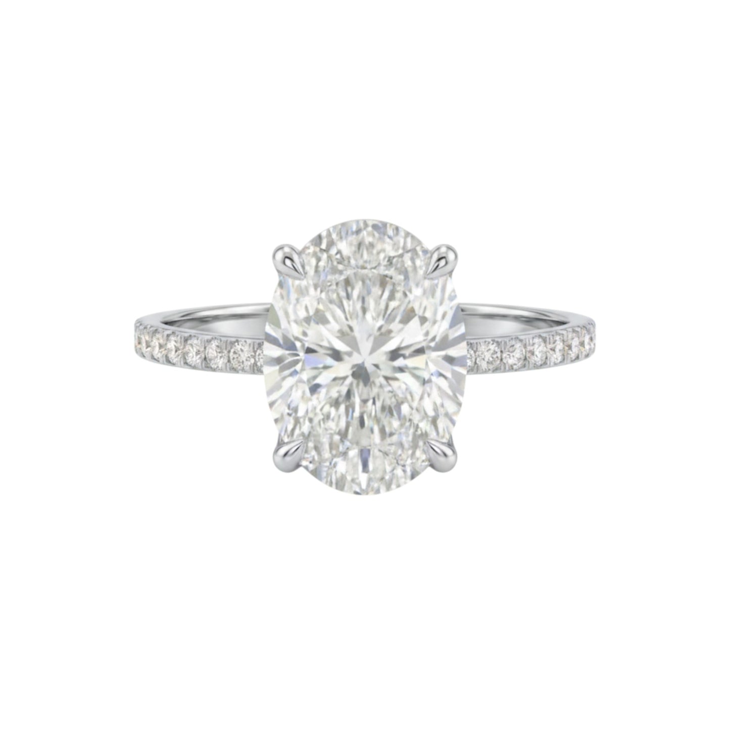 Diamond ring with a large central gemstone on a white background