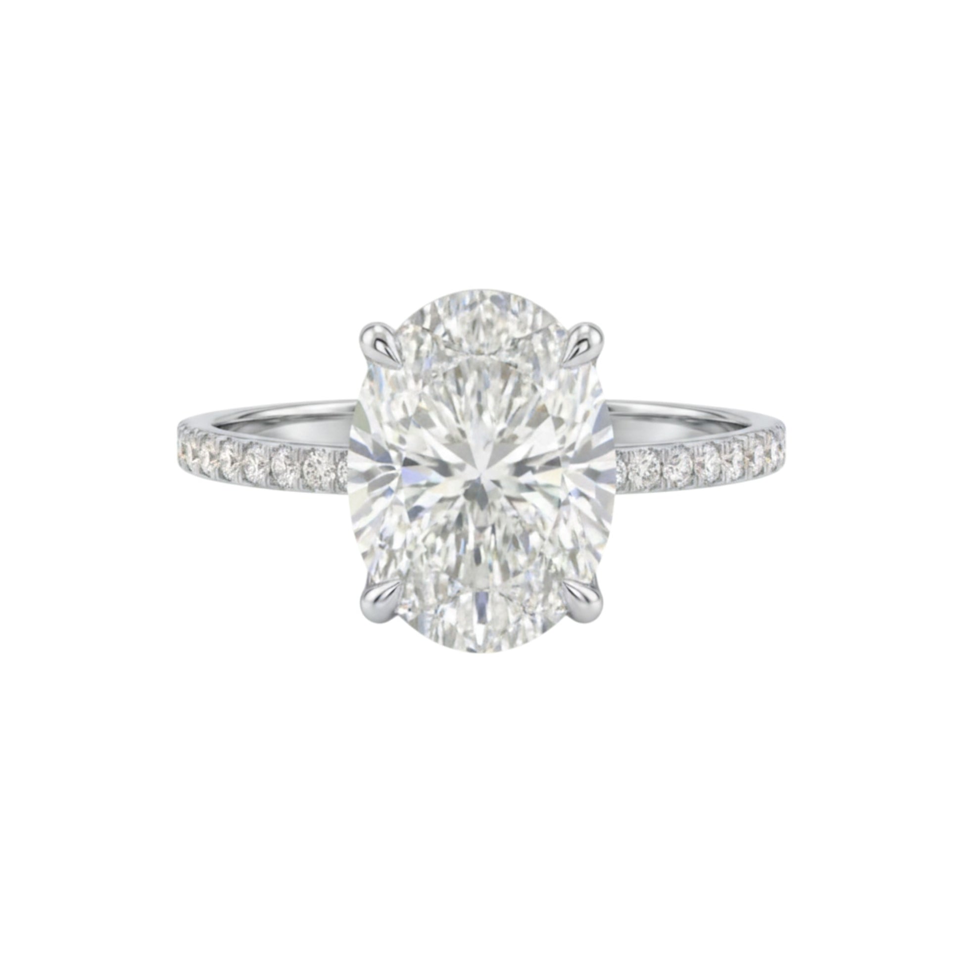 Diamond ring with a large central gemstone on a white background