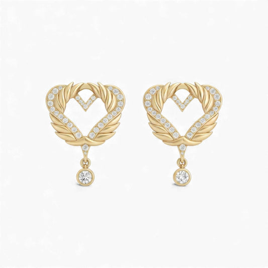 Golden Embrace Natural Diamond Earrings in 18KT gold with round brilliant natural diamonds, heart-shaped design.