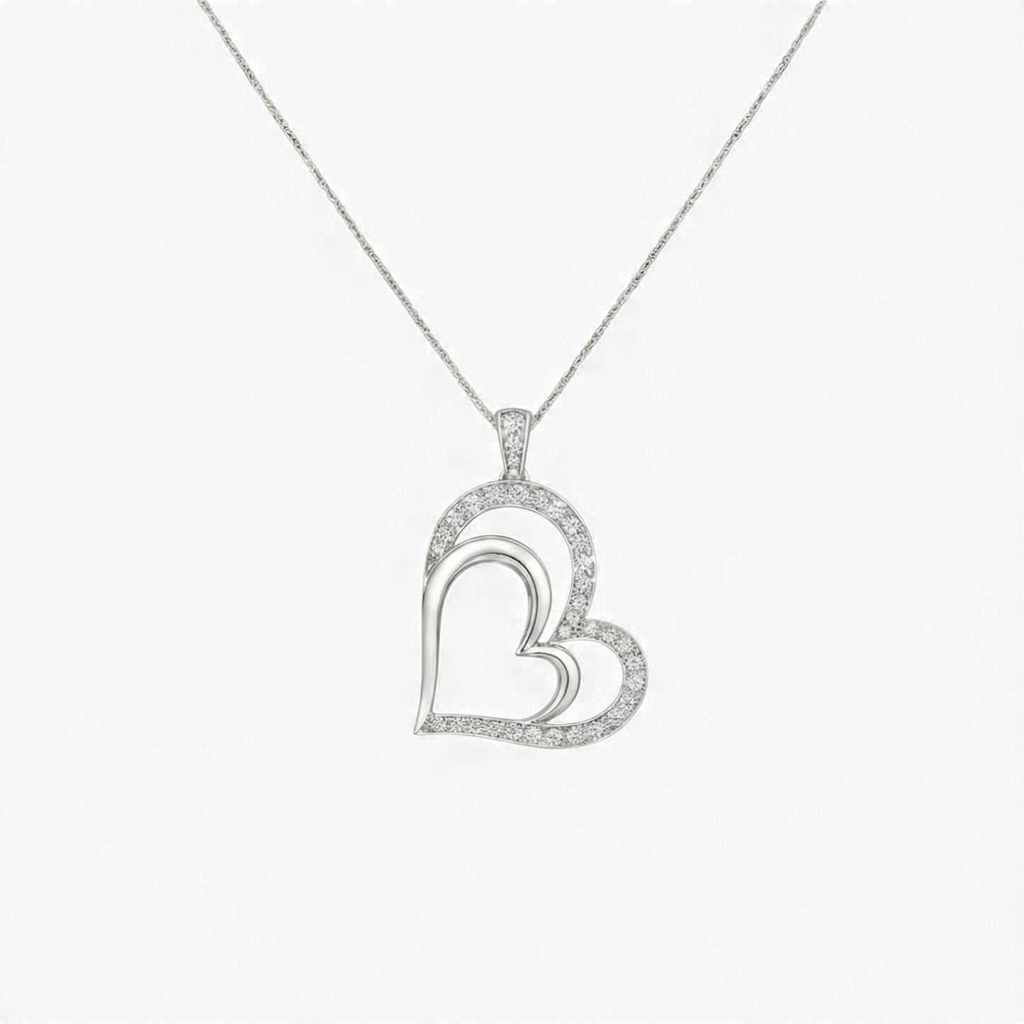 Heart-shaped pendant necklace on a white background