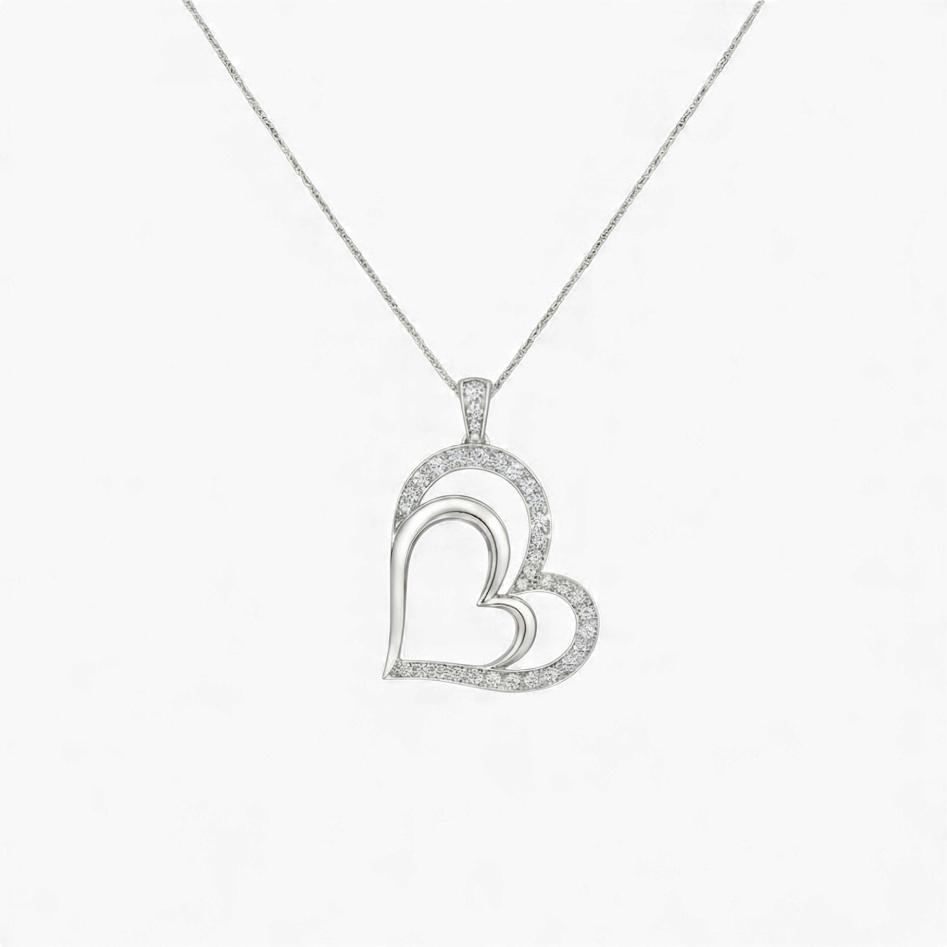 Heart-shaped pendant necklace on a white background