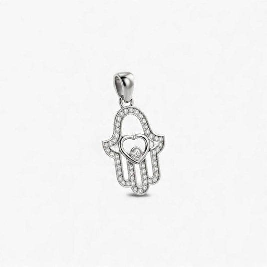 Hamsa natural diamond pendant in 18KT gold with heart design and sparkling diamonds