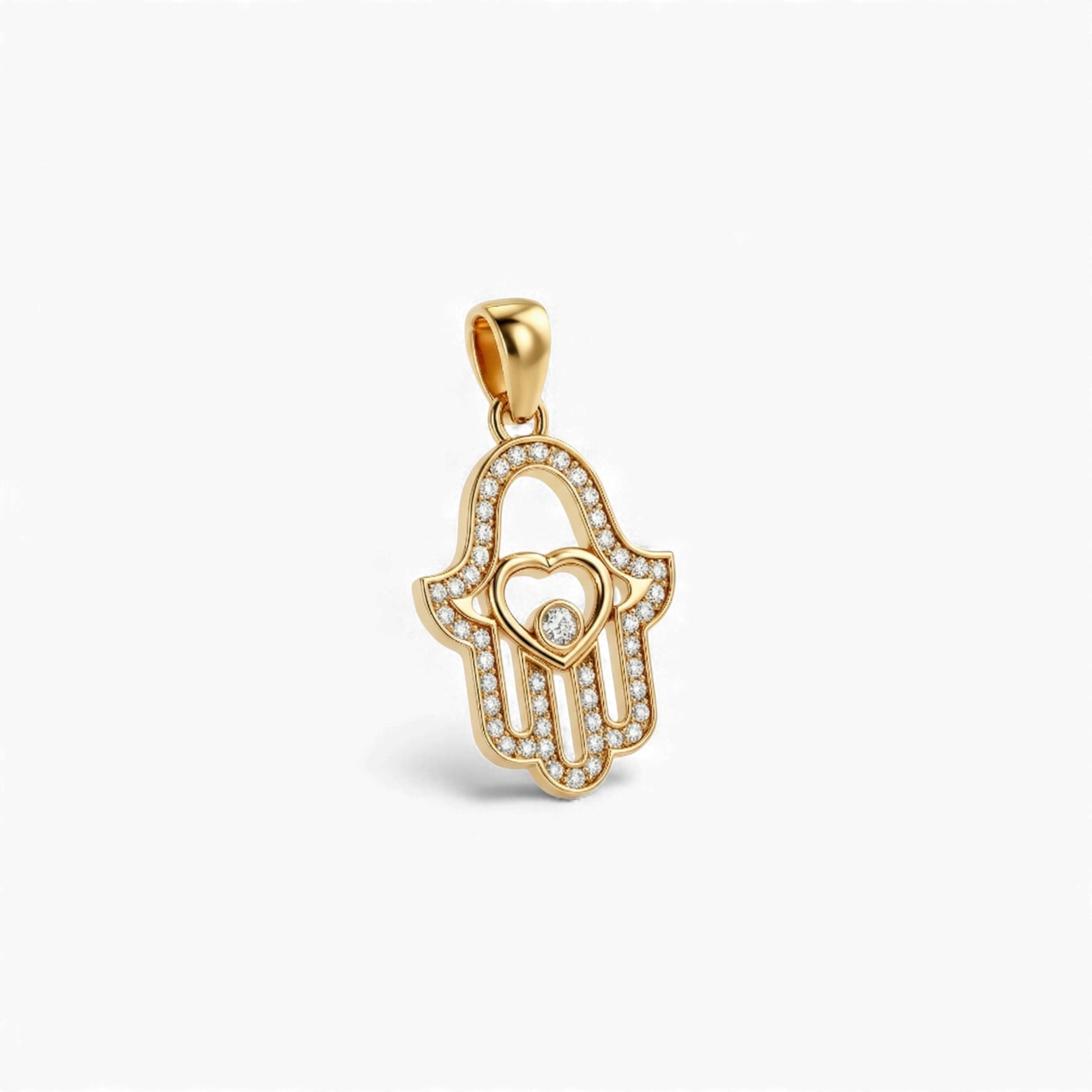 Gold pendant with heart design on a white background