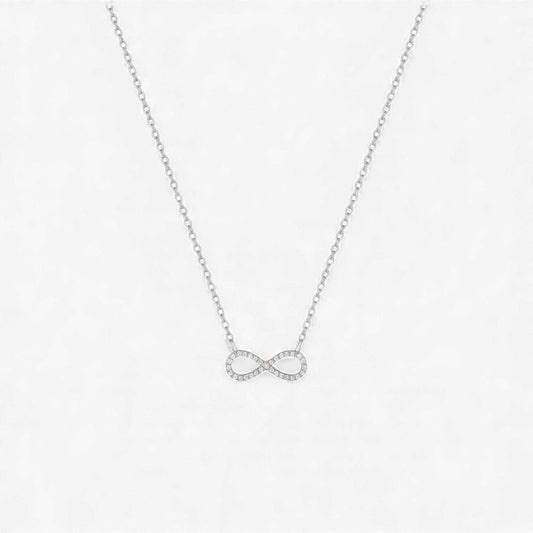 Infinity natural diamond necklace with round brilliant diamonds on 18KT gold chain