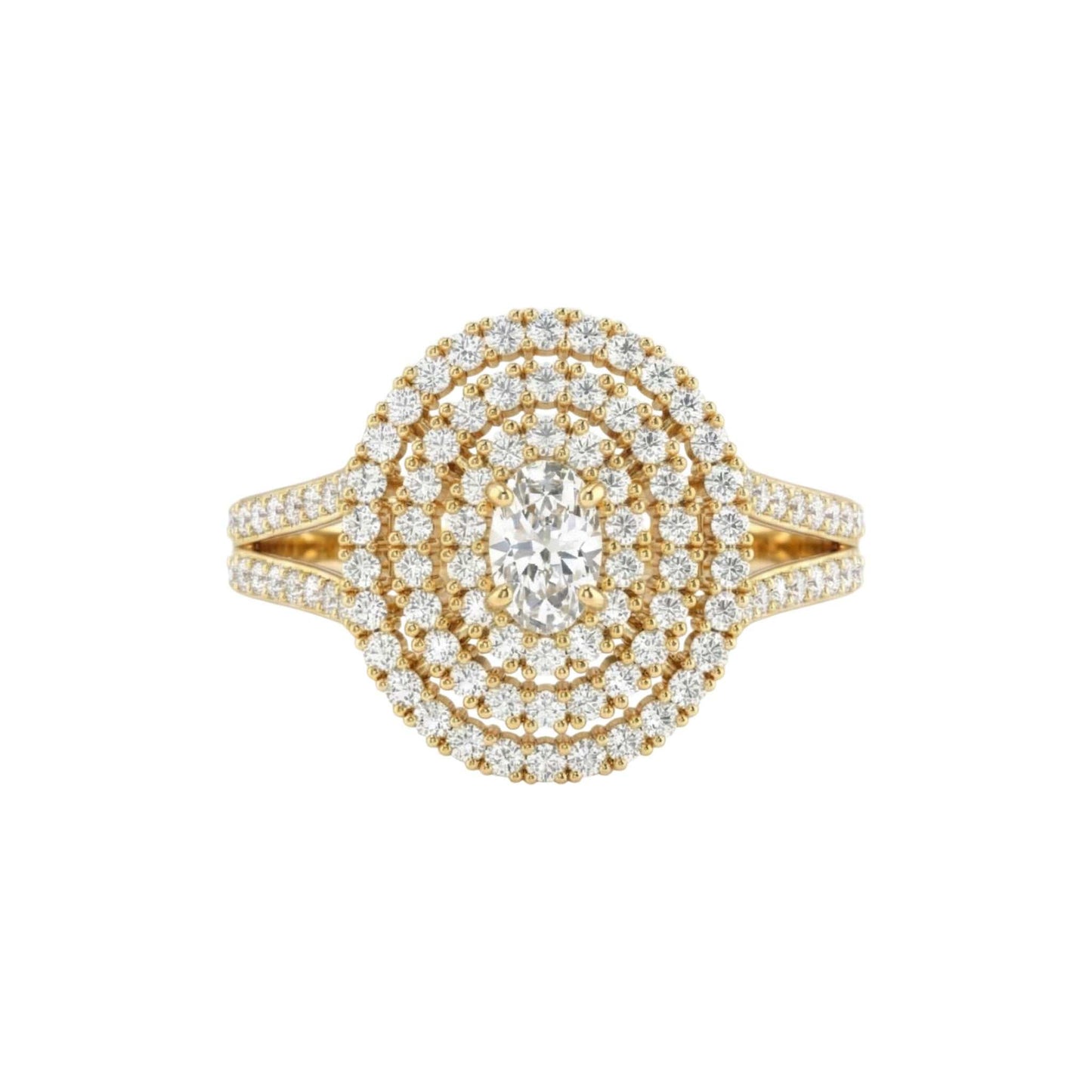 Jasmine oval cut moissanite engagement ring with pavé diamonds in 18KT gold