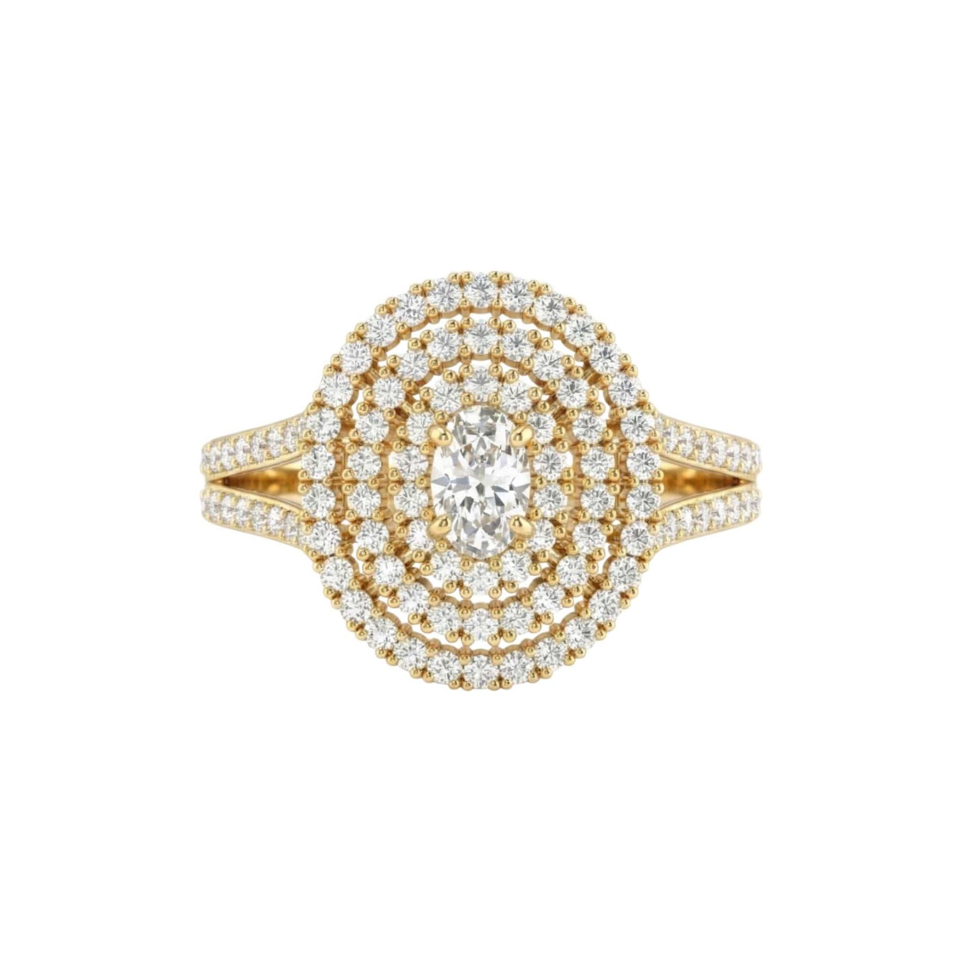 Jasmine oval cut moissanite engagement ring with pavé diamonds in 18KT gold