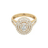 Gold ring with diamond accents on a white background