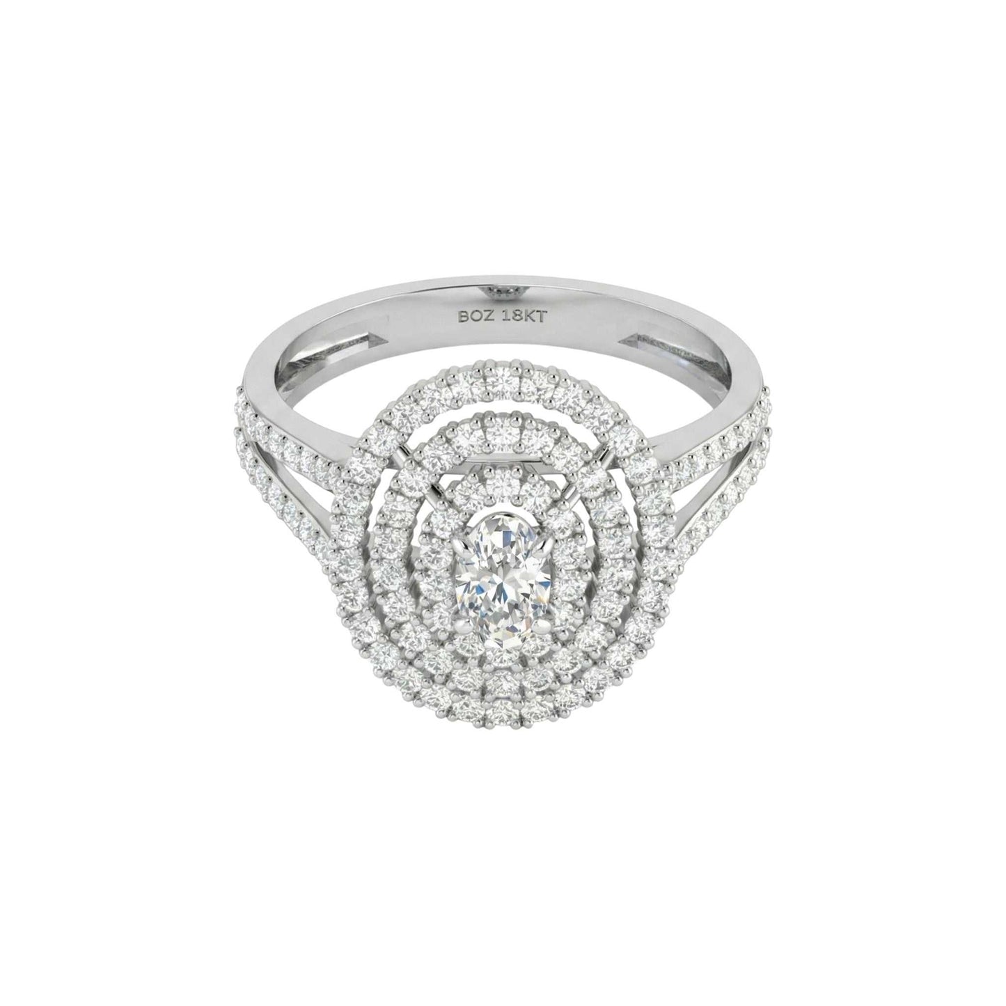 Silver ring with diamond accents on a white background