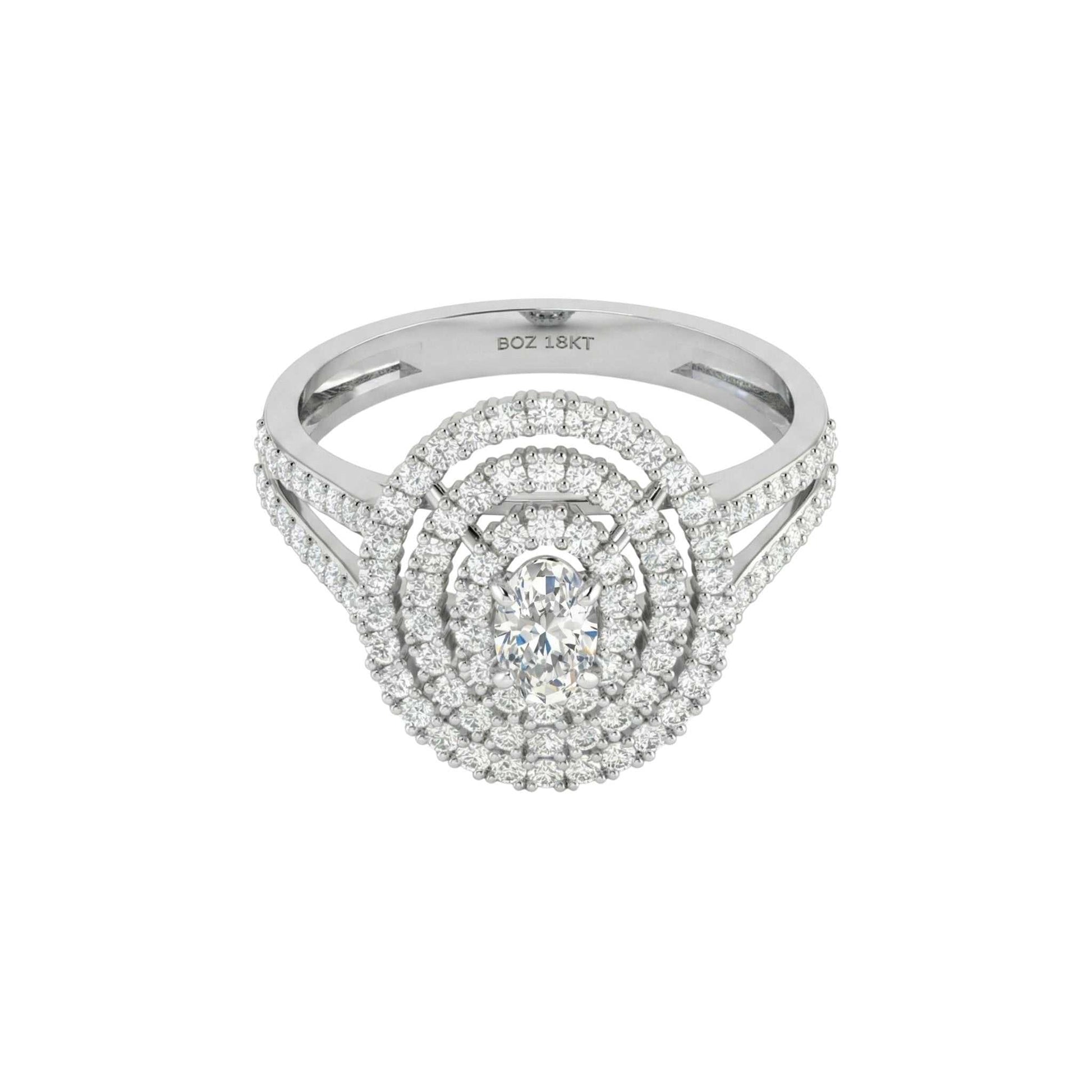 Silver ring with diamond accents on a white background