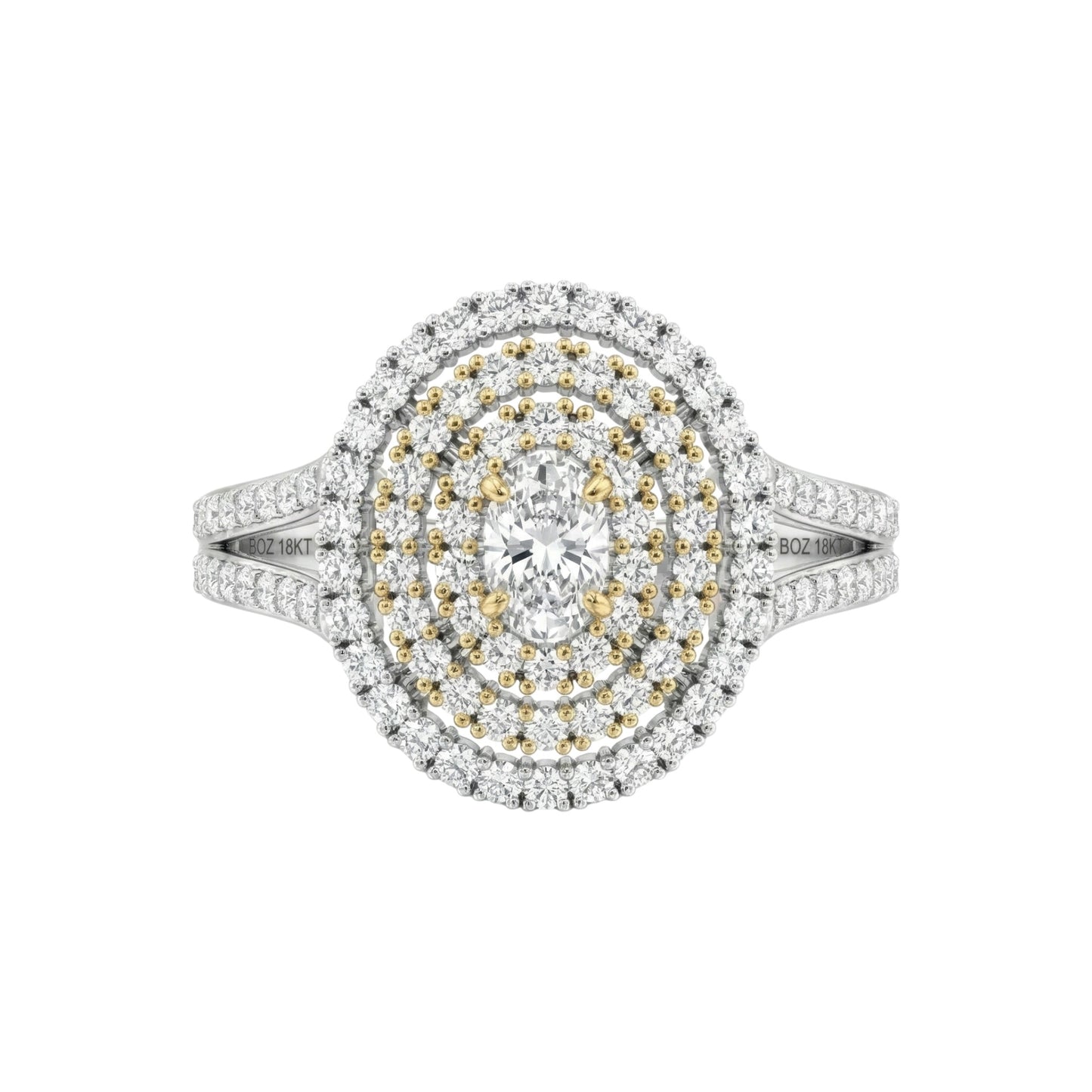 Diamond ring with two-tone design on a white background