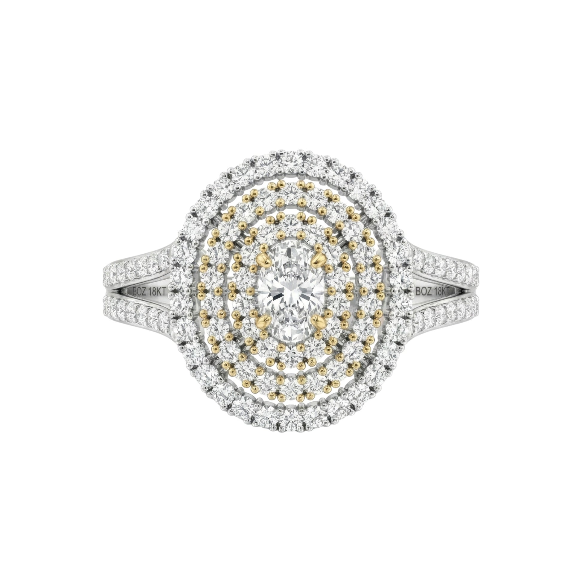 Diamond ring with two-tone design on a white background