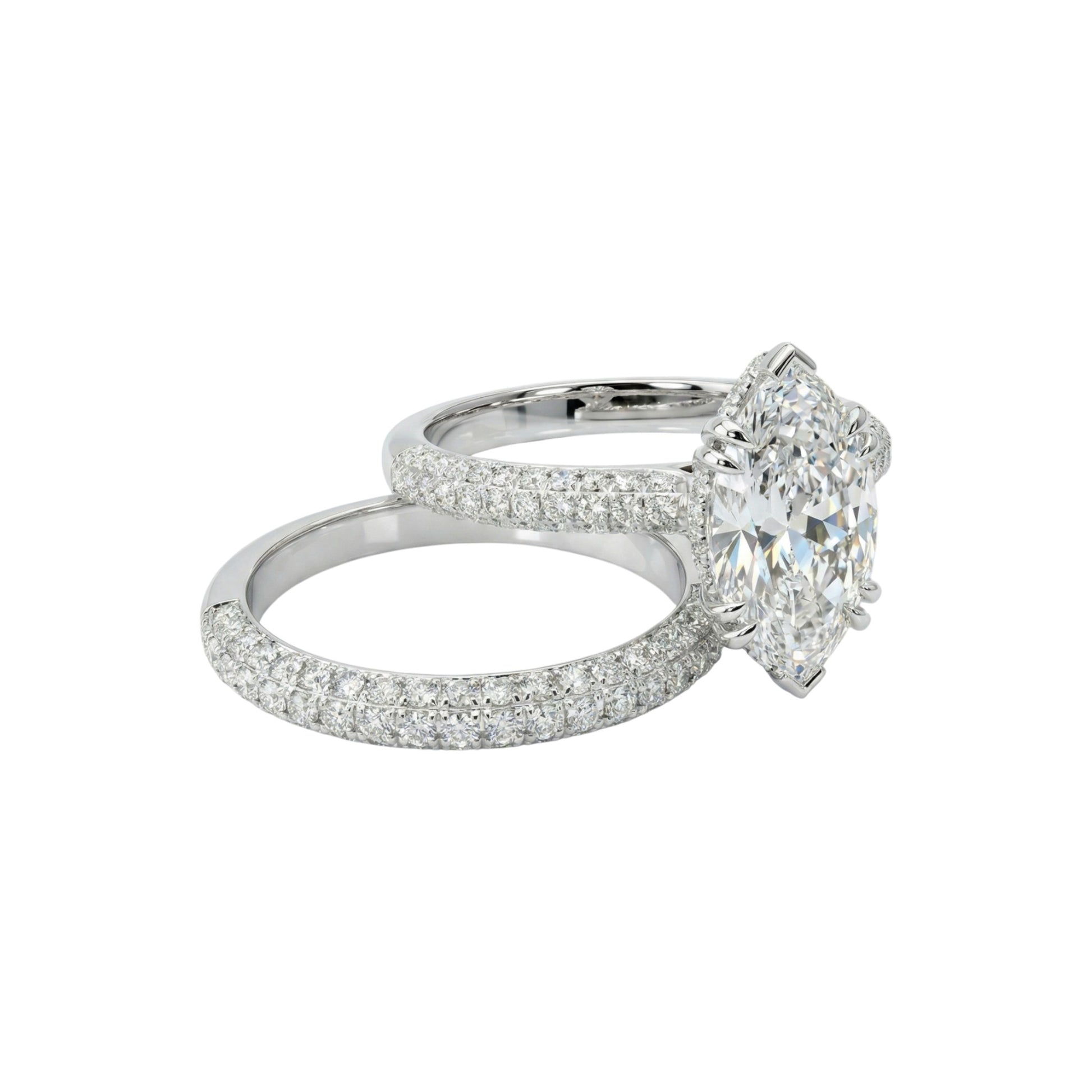Diamond ring with a white gemstone on a white background
