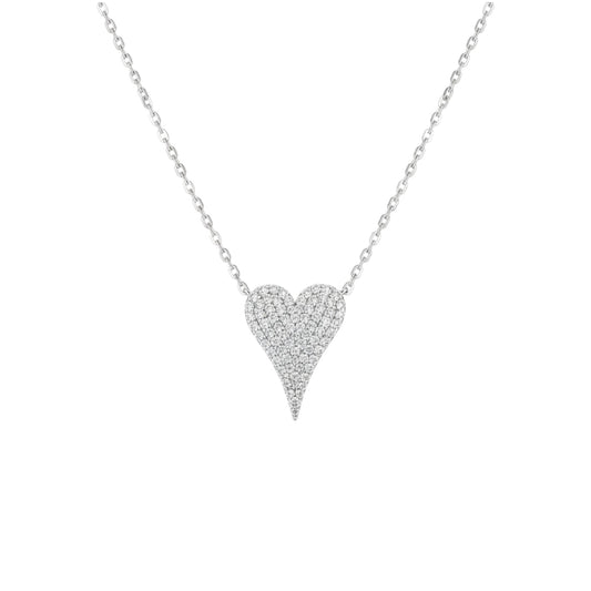 Heart-shaped diamond necklace on a white background