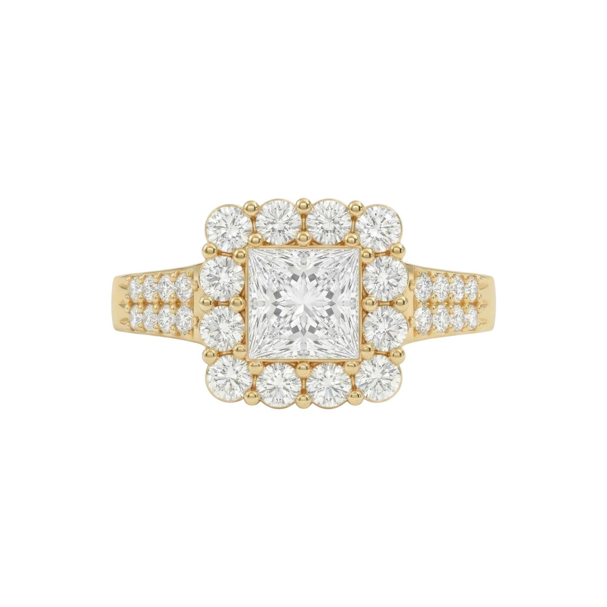 Lola Cluster Natural Diamond Engagement Ring in 18KT yellow gold with square halo and split shank design