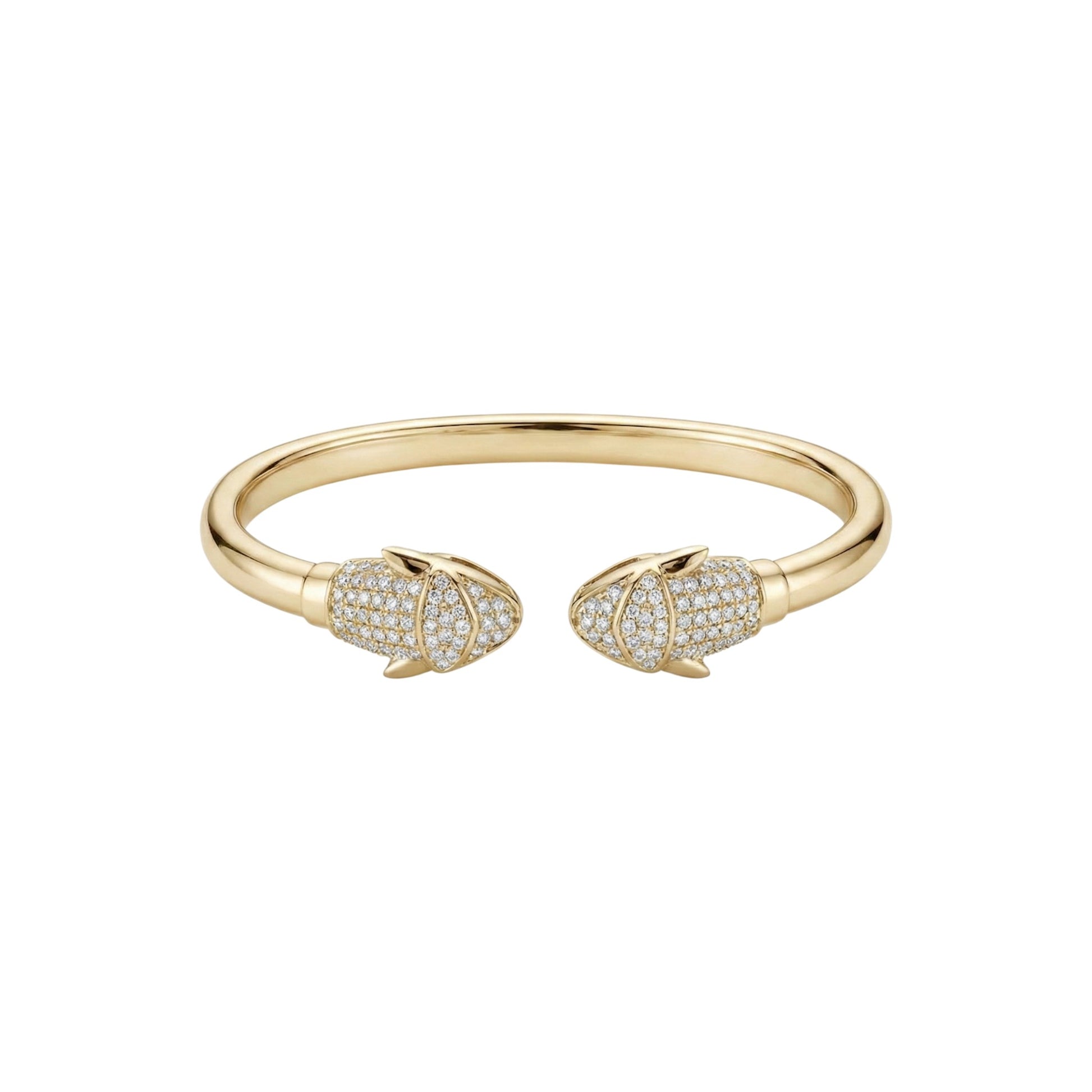 Gold bracelet with diamond accents on a white background
