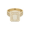 Gold ring with diamond accents on a white background
