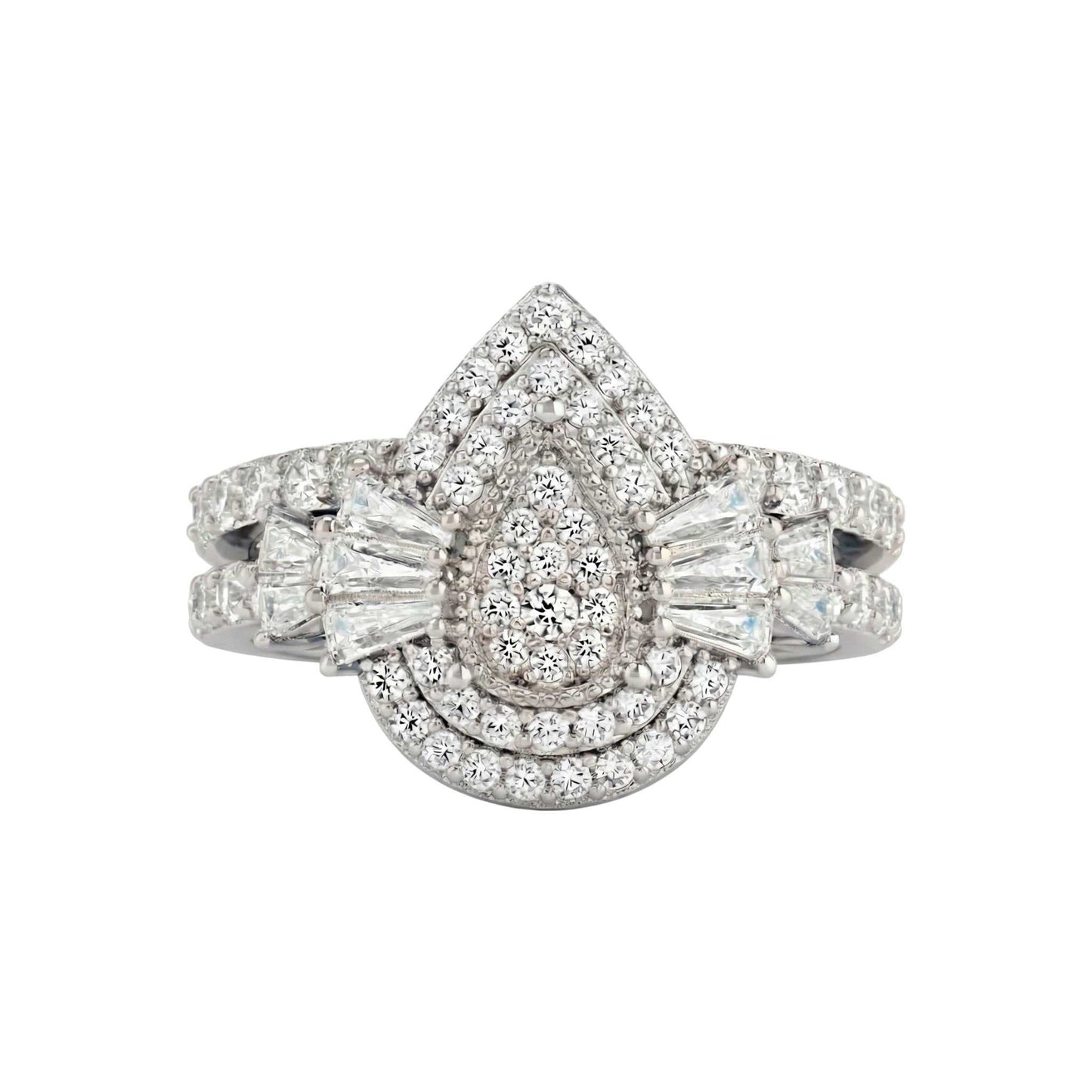 Lucy CZ Pear Cluster Sterling Silver Bride Set featuring pear-cut cubic zirconia and halo design in 925 sterling silver