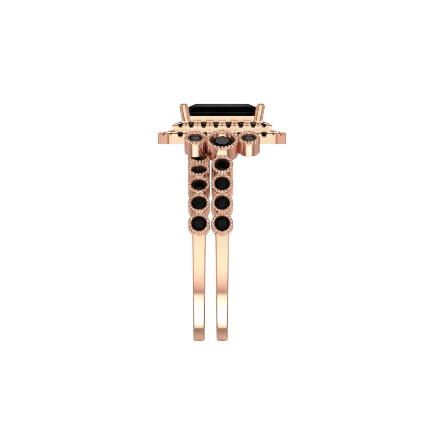 Rose gold hair clip with black stones on a white background