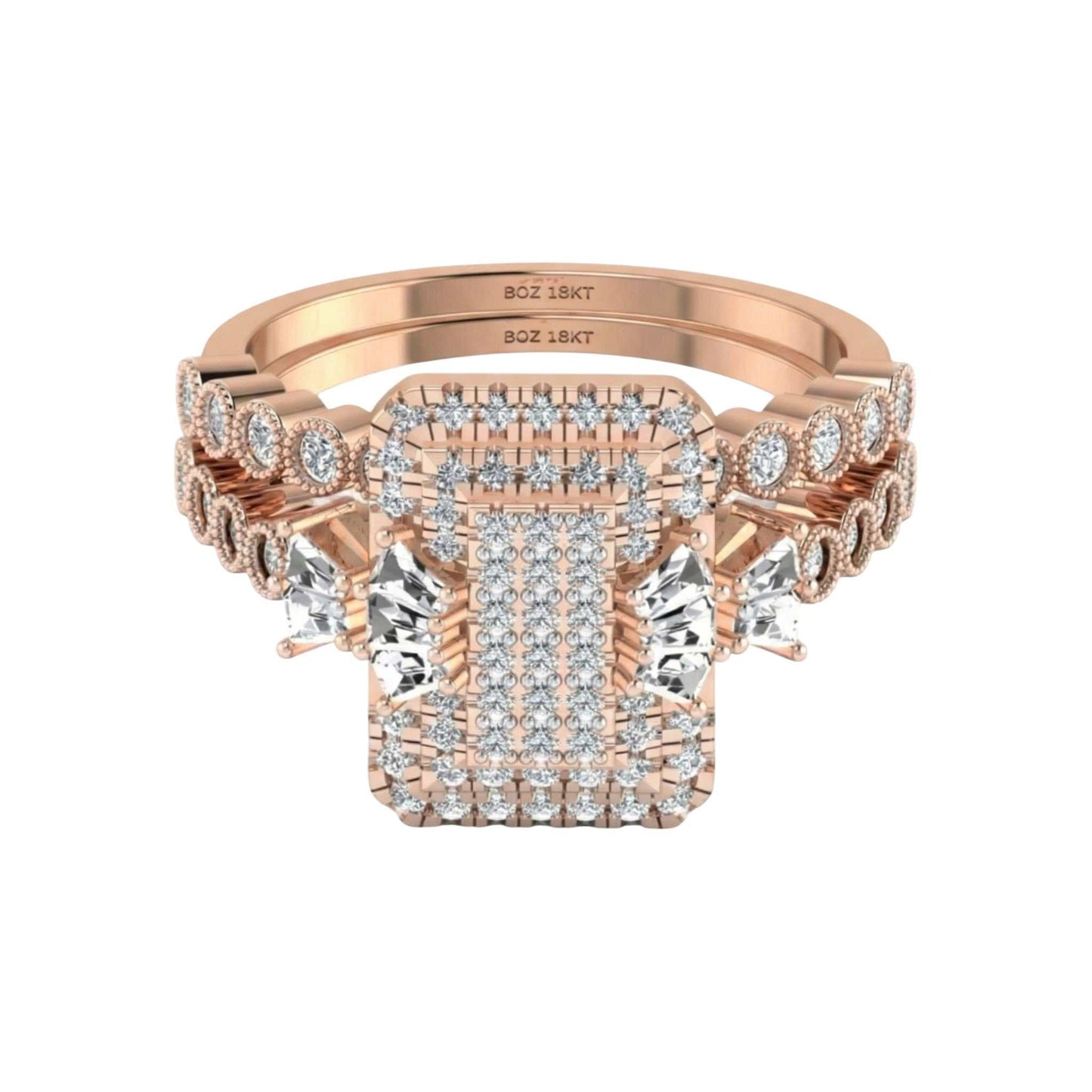 Lucy Radiant Cut Natural Diamond Cluster Bride Set in 18KT Gold