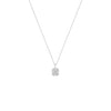 Silver necklace with a square pendant on a white background