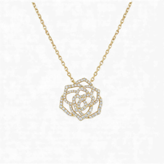 Maureen Floral Diamond Necklace in 18KT gold with natural diamond floral pendant