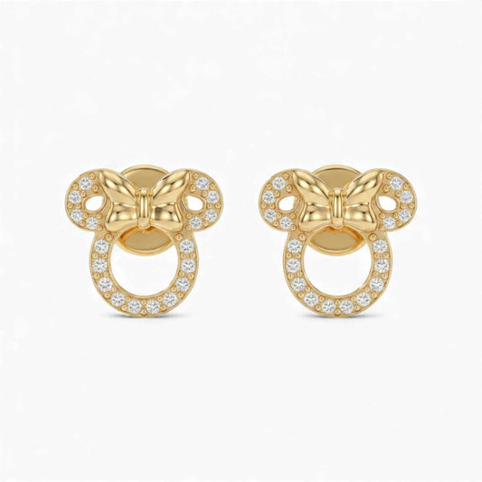 Minnie Mouse Lab Grown Diamond Stud Earrings in 18KT Gold