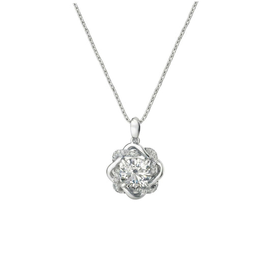 Moonstone Moissanite Necklace with VVS1 D gemstone in 925 sterling silver and intricate halo design