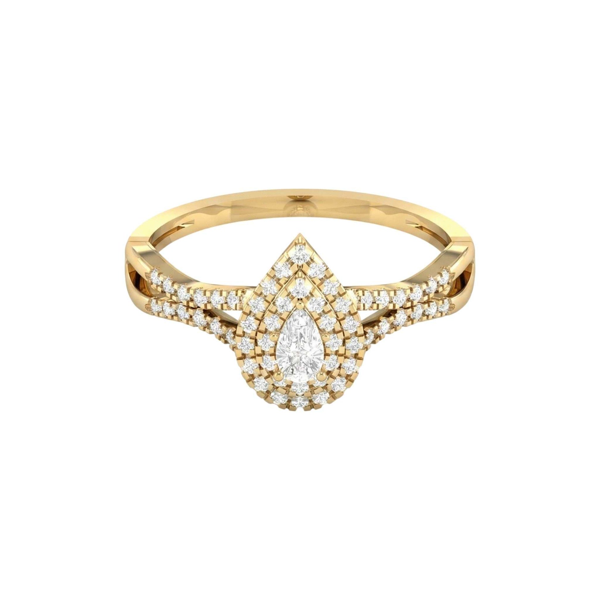 Natalie Pear natural diamond engagement ring in 18KT gold with pear-shaped center diamond and pavé diamonds on band
